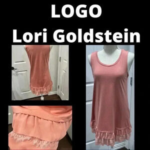 Logo Lori Goldstein long sleeveless tank with chiffon hem long lines